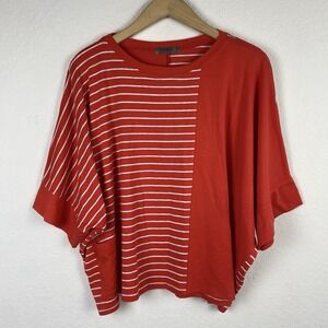 Chalet Et Ceci XL Top Dolman Sleeve Orange Striped Artsy Abstract Bamboo Blend